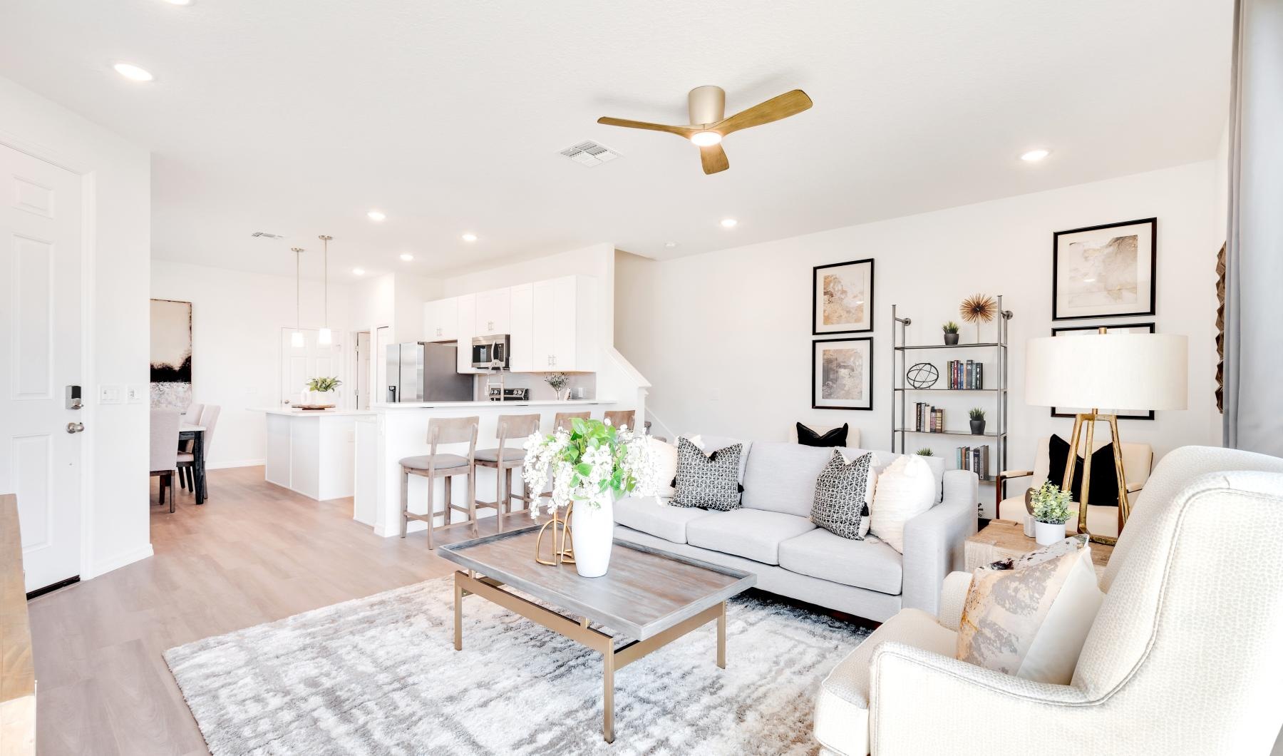 a living room with a couch and a table